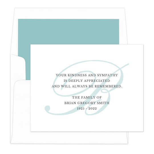 Script Initial Folded Sympathy Cards